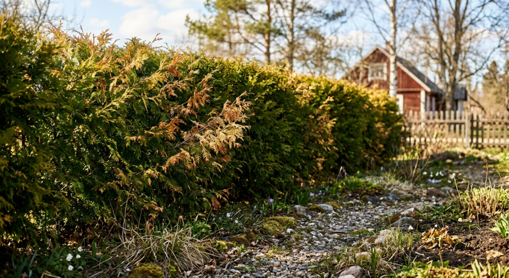 Elupuu hekk kollaste okastega