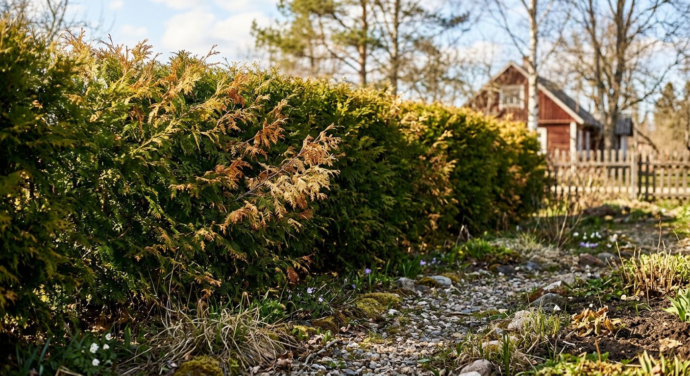Elupuu hekk kollaste okastega
