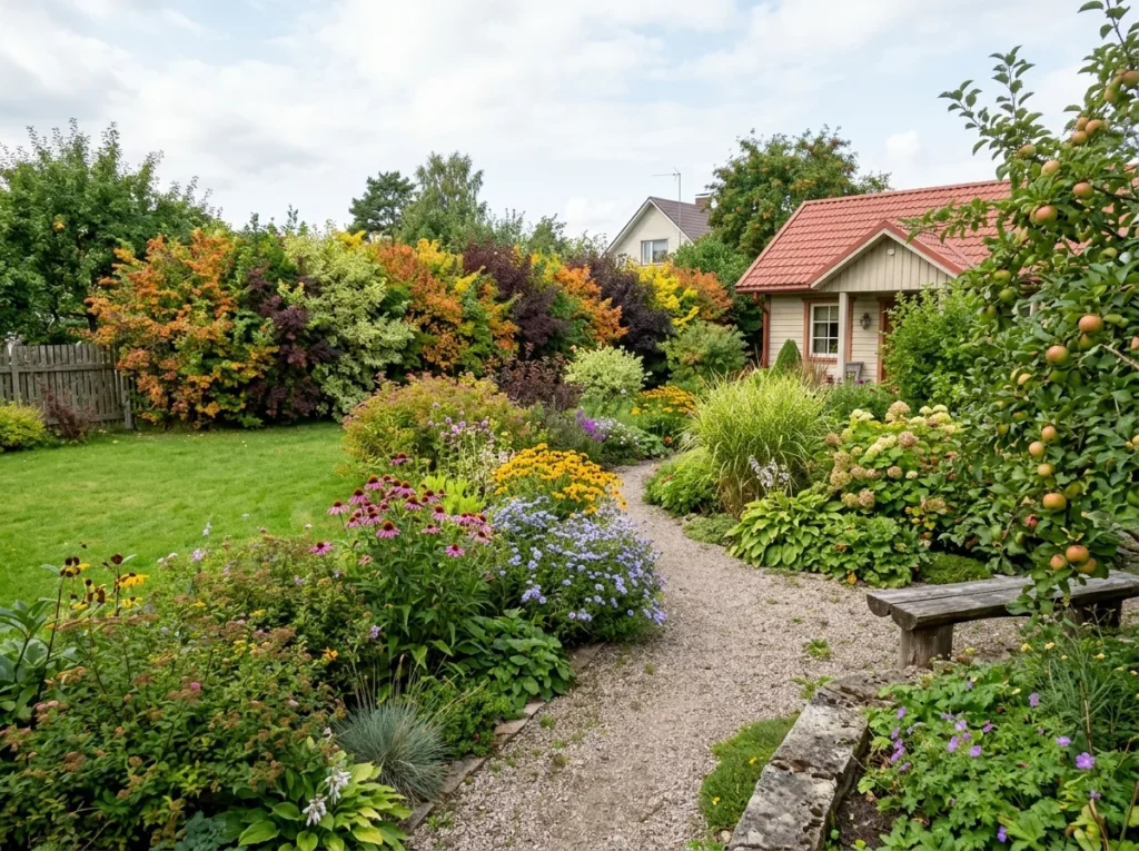 värviline lehtpuuhekk aias