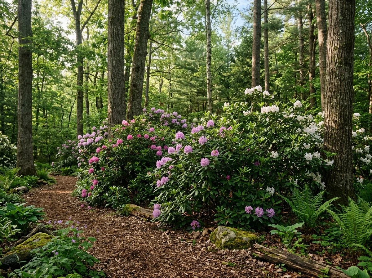 Rododendronid poolvarjulises aias