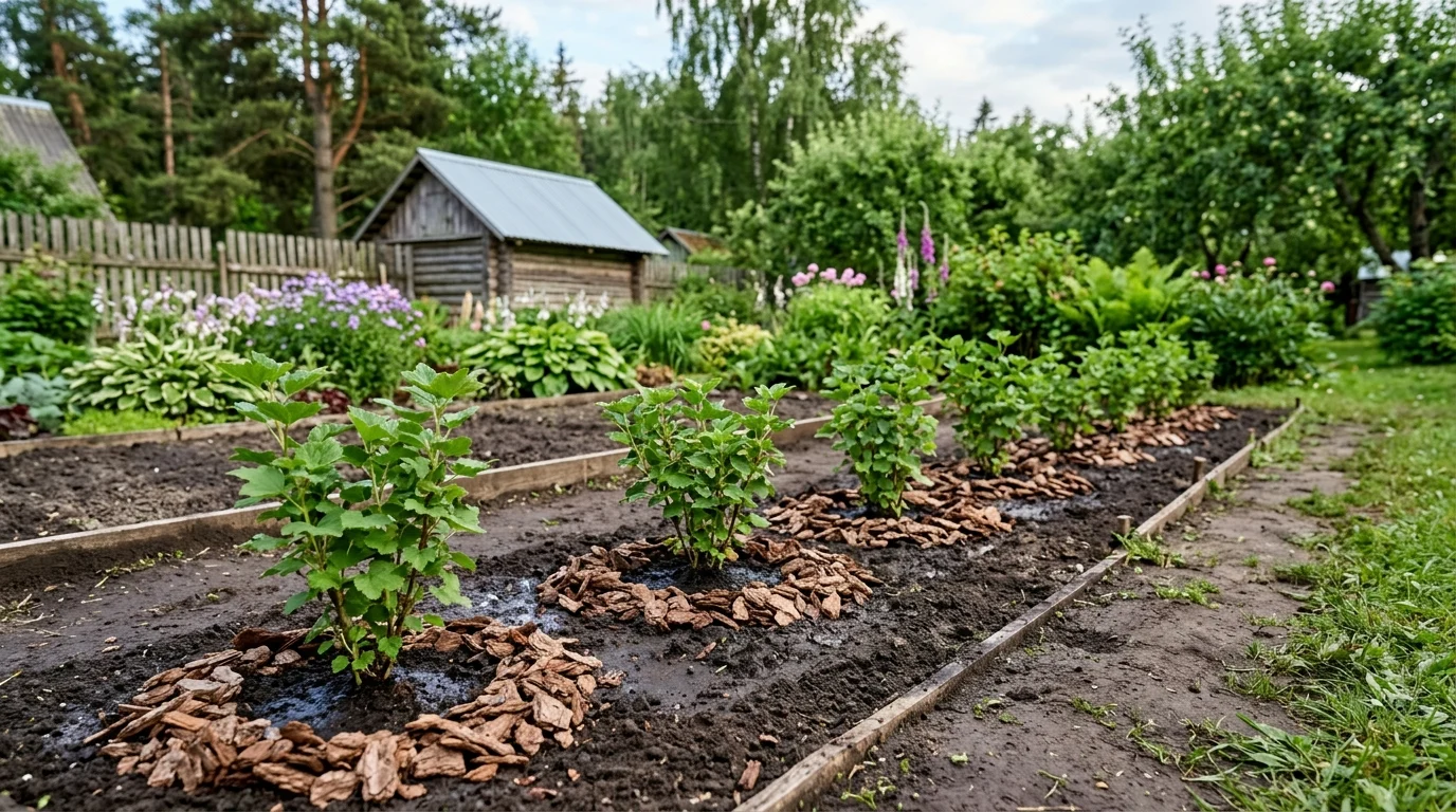 Istutatud karusmarjapõõsad reas