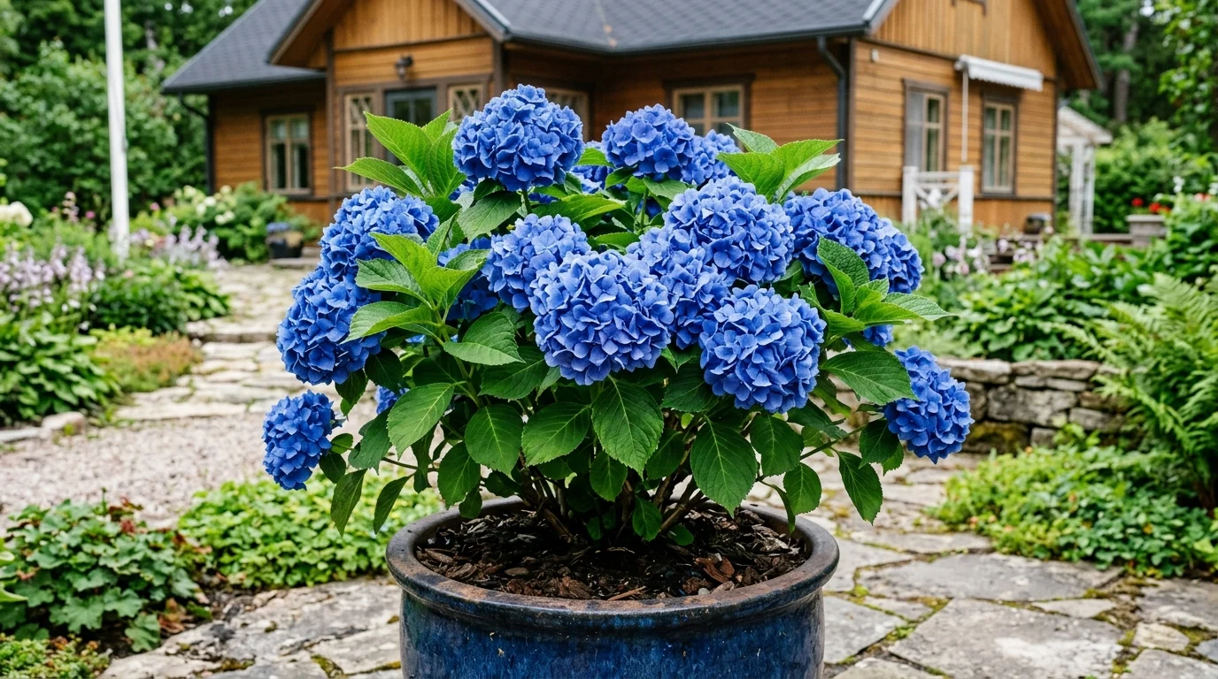 Sinine hortensia suures potis