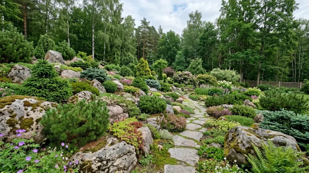Kääbusokaspuud küpses kiviaias